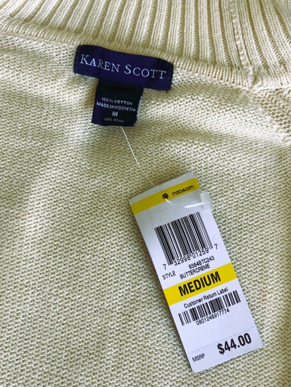 Karen Scott Women's Turtleneck Sweater Medium M Buttercreme 100% Cotton NWT - Picture 4 of 5